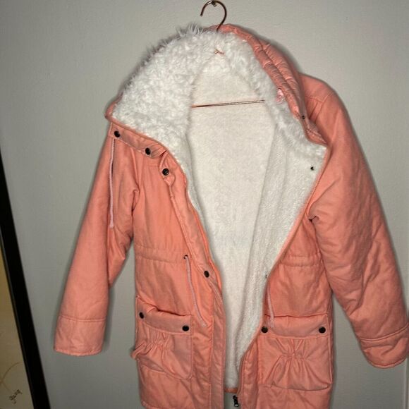 Unbranded Peach Parka Jacket Women's Size Large Long Sleeve Full Zip Snap Button - Picture 11 of 13